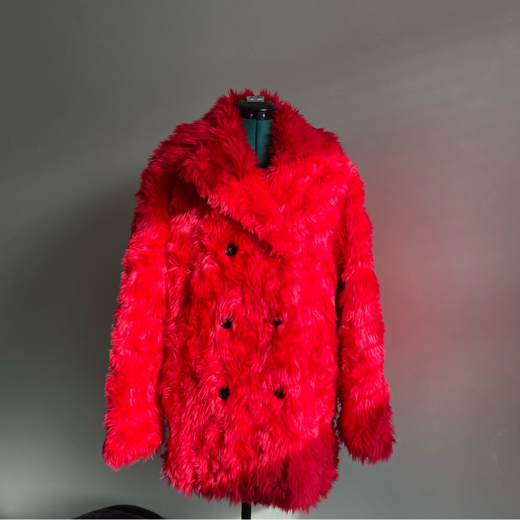 The Kooples Red Teddy Jacket Plush Mid-Length